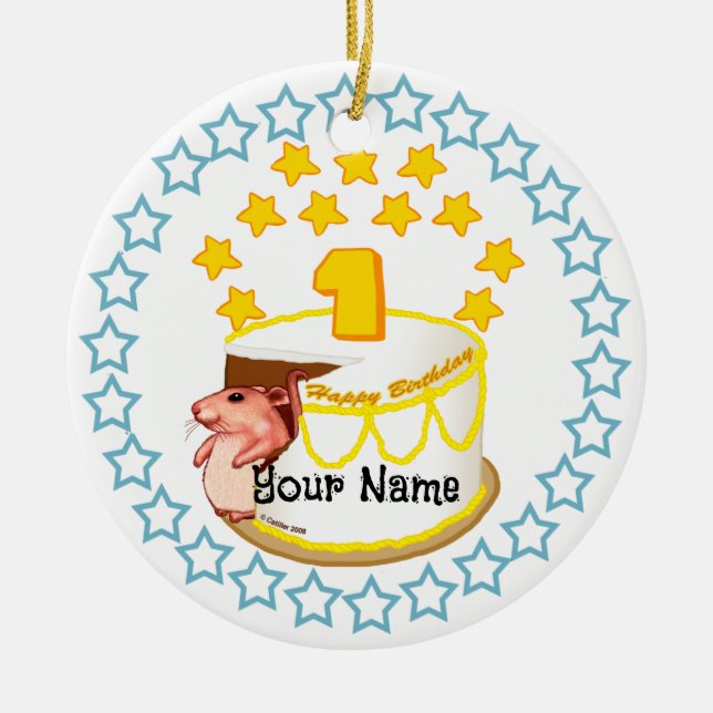 1:a födelsedagen Party Mouse Birthday-prydnader Julgransprydnad Keramik (Framsidan)