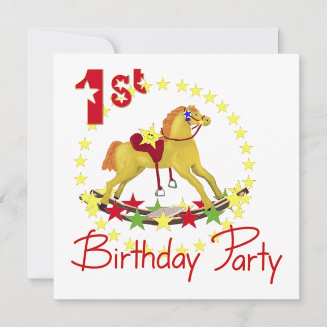 1:a födelsedagen Party Rocking Horse Inbjudningar (Framsida)