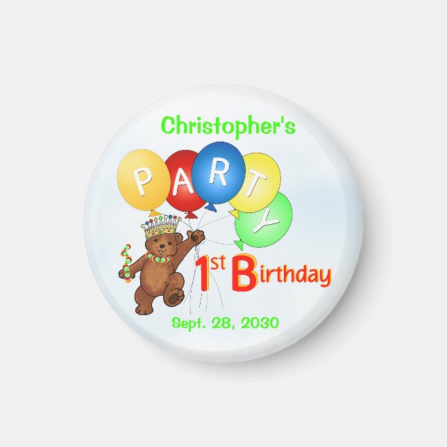 1:a födelsedagen Party Royal Bears Magnet (Framsidan)