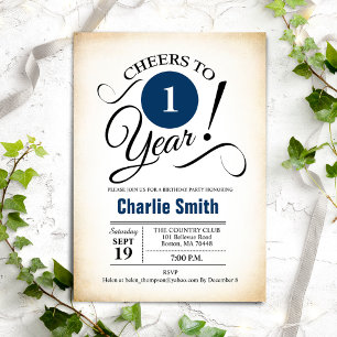 1:a födelsedagen Party - svart marinvit - marinvit Inbjudningar