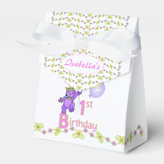 1:a födelsedagen Princess Bear Anpassningsbar Presentaskar (Framsidan Sidan)