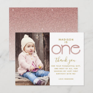 1:a födelsedagen Ro Guld Glitter - tackkort Inbjudningar