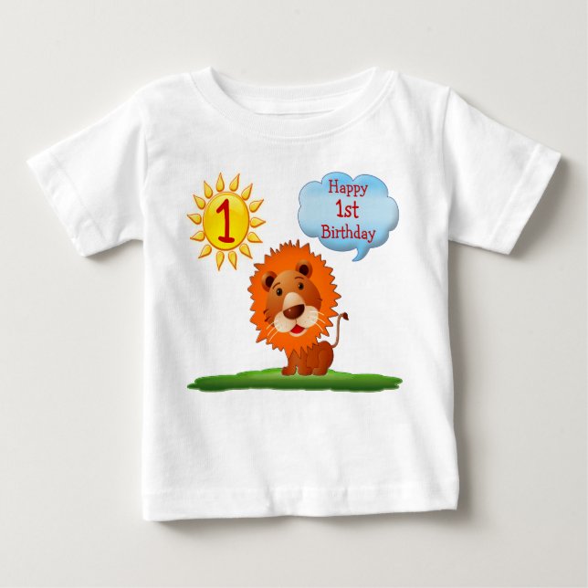1:a födelsedagen T Shirts for Boys with Cute Lejon (Framsida)