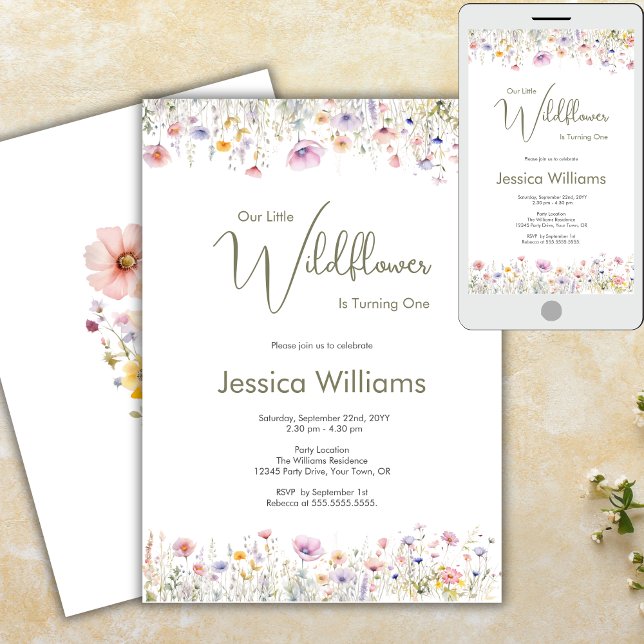1:a födelsedagen vår lilla Wildblomma som vandrar  Inbjudningar (Skapare uppladdad)