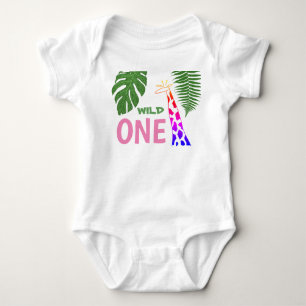 1:a födelsedagen Vilda Ett Rosa Giraff Safari Djun T Shirt