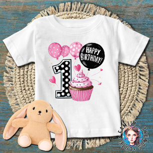 1:a födelsedagens cupkaka-Rosa T Shirt