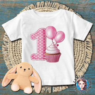 1:a födelsedags Cupcake Rosa T Shirt