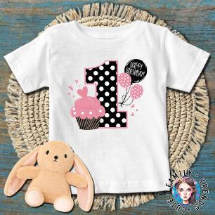 1:a födelsedags Cupcake Rosa T Shirt