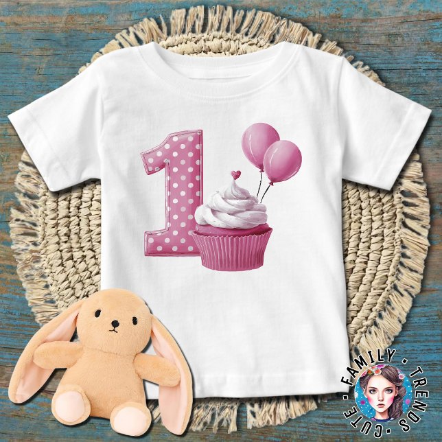 1:a födelsedags cupcakes rosa t shirt (Skapare uppladdad)