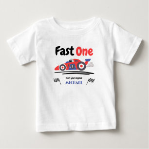 1:a Födelsedags Snabba Ettan Röd Blå Racingbil T Shirt