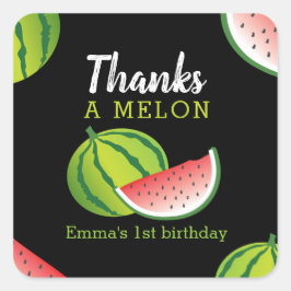 1:a födelsedags tack en melon fyrkantigt klistermärke