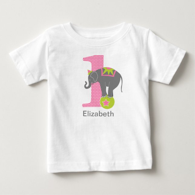 1:a födelsedagscirkus Elefant Rosa Tee Shirt (Framsida)