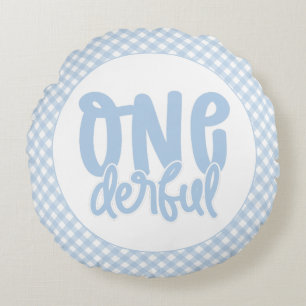 1:a födelsedagsfest Söt Pastellblå Underbar Rund Kudde
