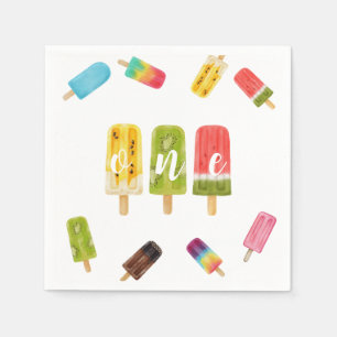 1:a födelsedagsfesten för popsicle glass på födels pappersservett