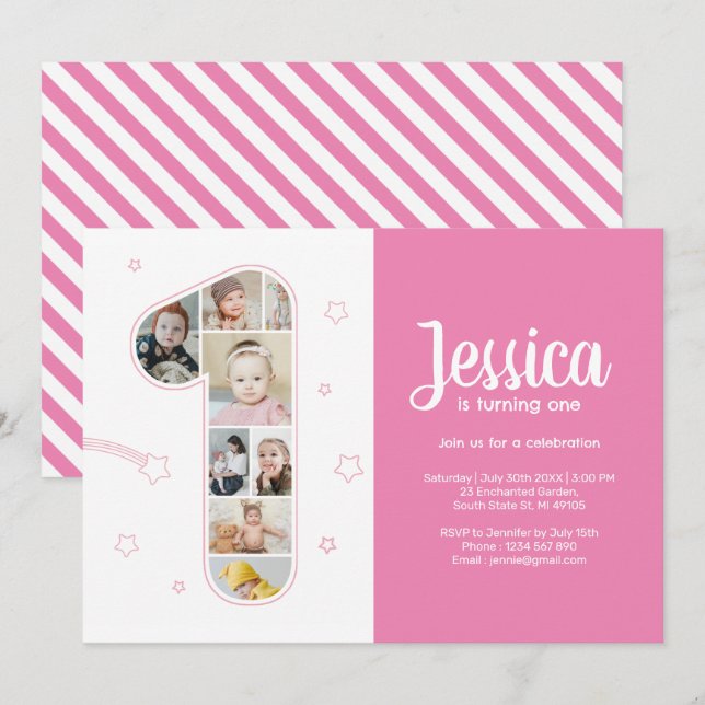 1:a födelsedagsflickan nummer 1 Anpassningsbar Fot Inbjudningar (Fram/baksida)