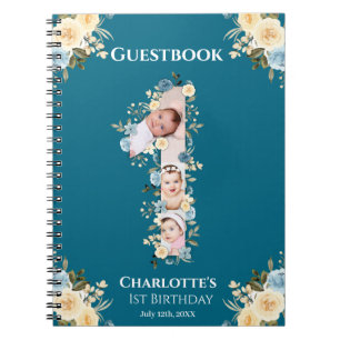 1:a födelsedagsgästboken för tealblommor - Gult Anteckningsbok