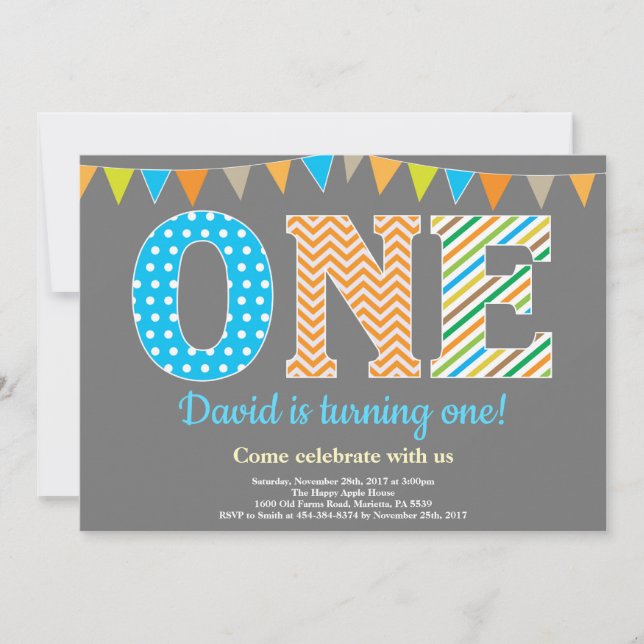 1:a födelsedagsinbjudan. Boy First Birthday Inbjudningar (Framsida)