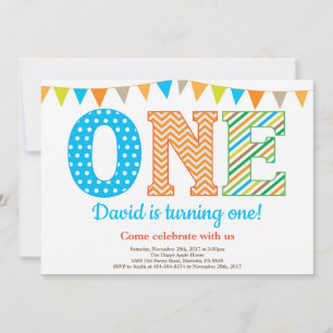 1:a födelsedagsinbjudan. Boy First Birthday Inbjudningar