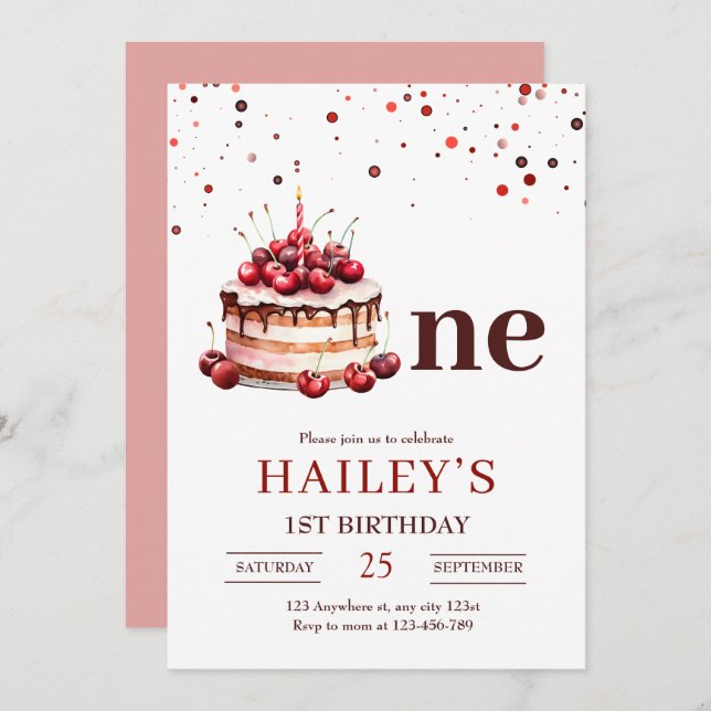 1:a födelsedagsinbjudan, flicka 1:a födelsedagen inbjudningar (Fram/baksida)