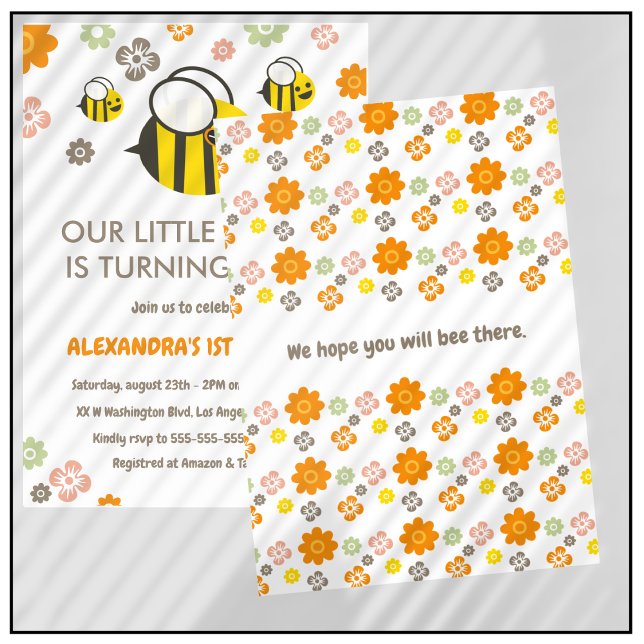 1:a födelsedagsinbjudan för bin Vår lilla honung S Inbjudningar (Bee-1st-birthday-invitations-Our-little-honey-Cute-6)