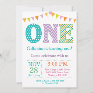 1:a födelsedagsinbjudan. Girl First Birthday Inbjudningar