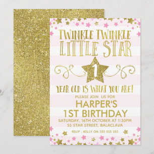 1:a födelsedagsinbjudan till flicka: Twinkle Littl Inbjudningar