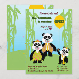 1:a födelsedagsinbjudan till Panda Bear Family Par Inbjudningar