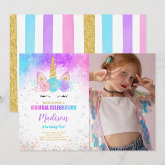 1:a födelsedagsinbjudan till Unicorn Party-foto Inbjudningar