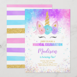 1:a födelsedagsinbjudan till Unicorn Party Inbjudningar