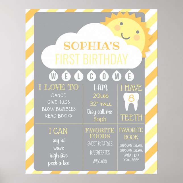 1:a födelsedagsmilstolpen Poster solsken (Framsidan)