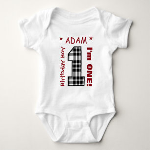 1:a födelsedagspojken BLACK PLAID År eget namn C05 T-shirt