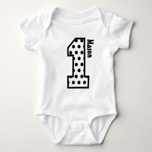 1:a födelsedagspojken Black Polka - ett år gammalt Tee Shirt