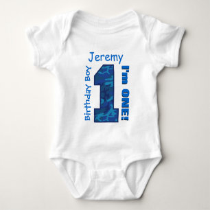 1:a födelsedagspojken Blue CAMO 1 års eget namn V0 T Shirt