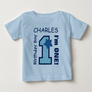 1:a födelsedagspojken BLUE Ett års anpassat namn A Tee Shirt