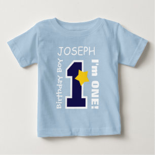 1:a födelsedagspojken BLUE Ett års anpassat namn B Tee Shirt