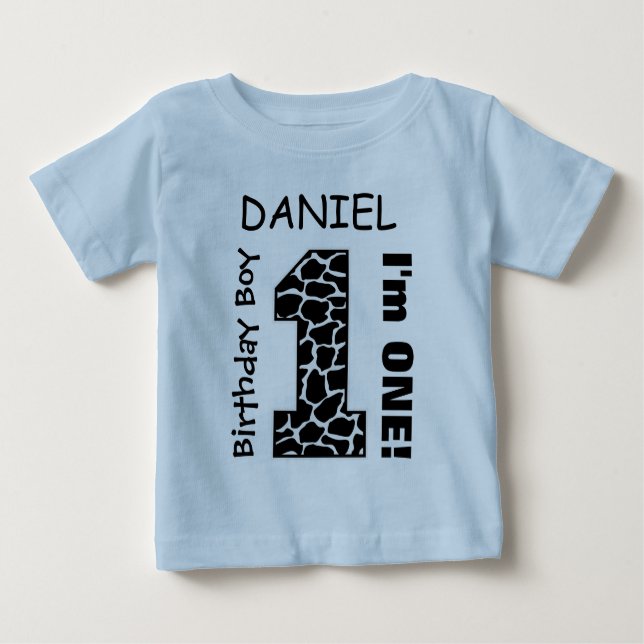 1:a födelsedagspojken GIRAFFE Ett års eget namn A3 Tee (Framsida)