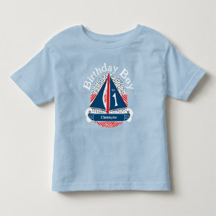 1:a födelsedagspojken Nautical Sailboat Mönster T Shirt