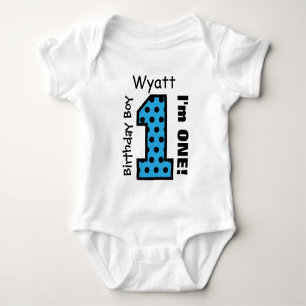 1:a födelsedagspojken POLKA DOTS 1 års eget namn V T Shirt