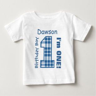 1:a födelsedagspojkens PLAID Ett års anpassat namn T-shirt
