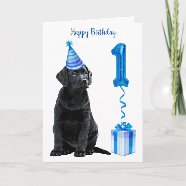 1:a födelsedagspumpens tema - Cute Hund Blue Boy P Kort (Framsida)