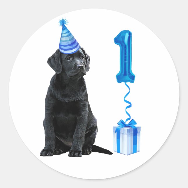 1:a födelsedagspumpens tema - Cute Hund Blue Boy P Runt Klistermärke (Framsida)