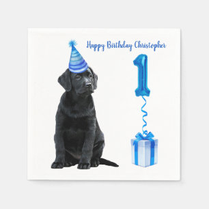 1:a födelsedagspumpens tema - Cute Hund Blue Boy Pappersservett