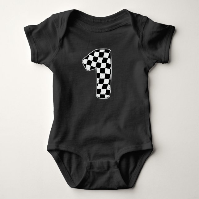 1:a födelsedagsrutig nummer 1 bilracingflagga t shirt (Framsida)