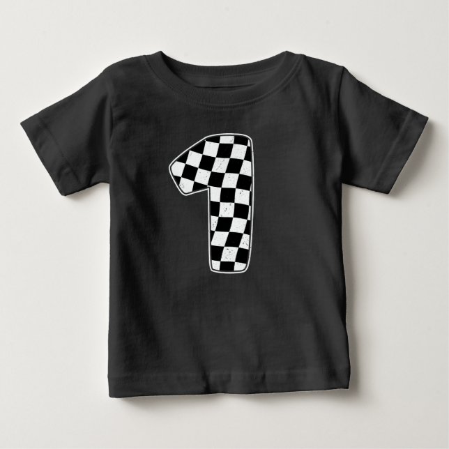 1:a födelsedagsrutig nummer 1 bilracingflagga t shirt (Framsida)