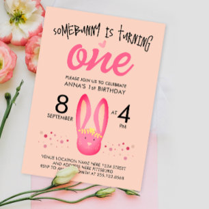 1:a födelsedagstidningen Girly Bunny Pastel Rosa D Inbjudningar