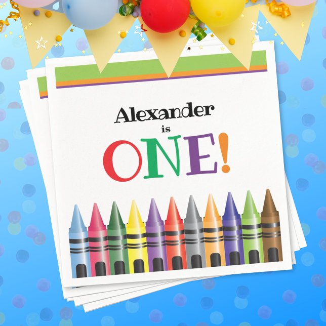 1:a födelsedagstidningen Kids Crayon Grönt Orange  Pappersservett (Skapare uppladdad)