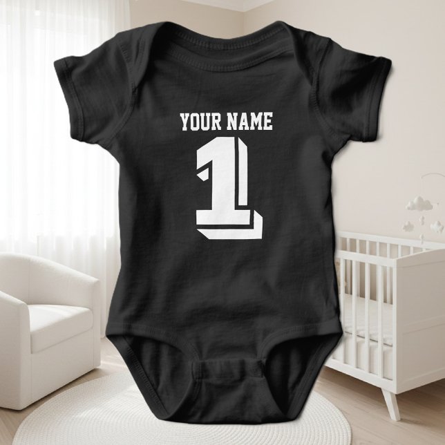 1:a födelsedagstjupeléermet baby t-shirt (Black bodysuit for 1st Birthday)