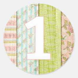 1:a födelsedagstjuppet Shabby chic Ro Cottage Blom Runt Klistermärke