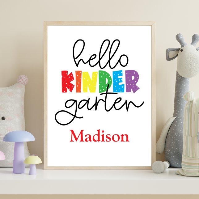 1:a förskoledagen skylt affisch väggkonst  (Personalized Poster for child starting Kindergarten - Hello Kindergarten Gift for Kindergartener)