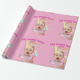 1:a Första Födelsedag Rosa Personlig Foto Design Presentpapper
